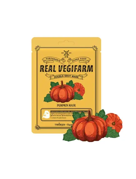 Maitinanti veido kaukė FORTHESKIN SUPER FOOD REAL VEGIFARM DOUBLE SHOT MASK - Pumpkin, 23 ml